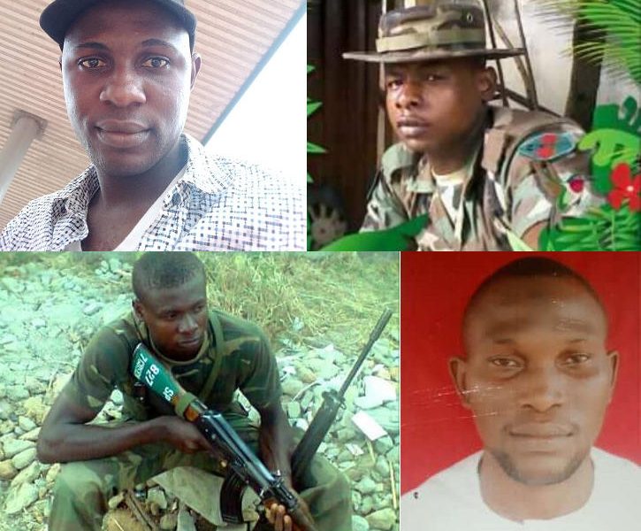 Four of the six slain Igbo Christian soldiers; namely: (1) Prince Ukwuoma (in Army uniform with rifle), (2) Ebube Isaiah (in Army uniform with rifle), (3) Moses Anyim (in civilian cap) and (4) Godwin Uchendu (in passport)