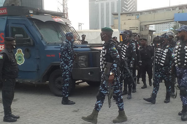 Police operatives at the Lekki Toll Gate