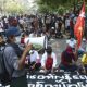 Protesters occupy a street during a rally against the military coup Saturday, March 27, 2021, in Tarmwe township in Yangon, Myanmar. The head of Myanmar's junta on Saturday used the occasion of the country's Armed Forces Day to try to justify the overthrow of the elected government of Aung San Suu Kyi, as protesters marked the holiday by calling for even bigger demonstrations. (AP Photo)