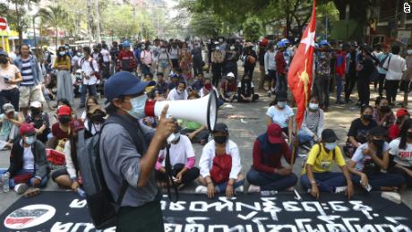 Protesters occupy a street during a rally against the military coup Saturday, March 27, 2021, in Tarmwe township in Yangon, Myanmar. The head of Myanmar's junta on Saturday used the occasion of the country's Armed Forces Day to try to justify the overthrow of the elected government of Aung San Suu Kyi, as protesters marked the holiday by calling for even bigger demonstrations. (AP Photo)