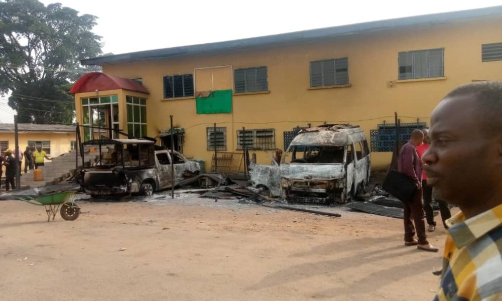 Torched Imo State Police Headquarters