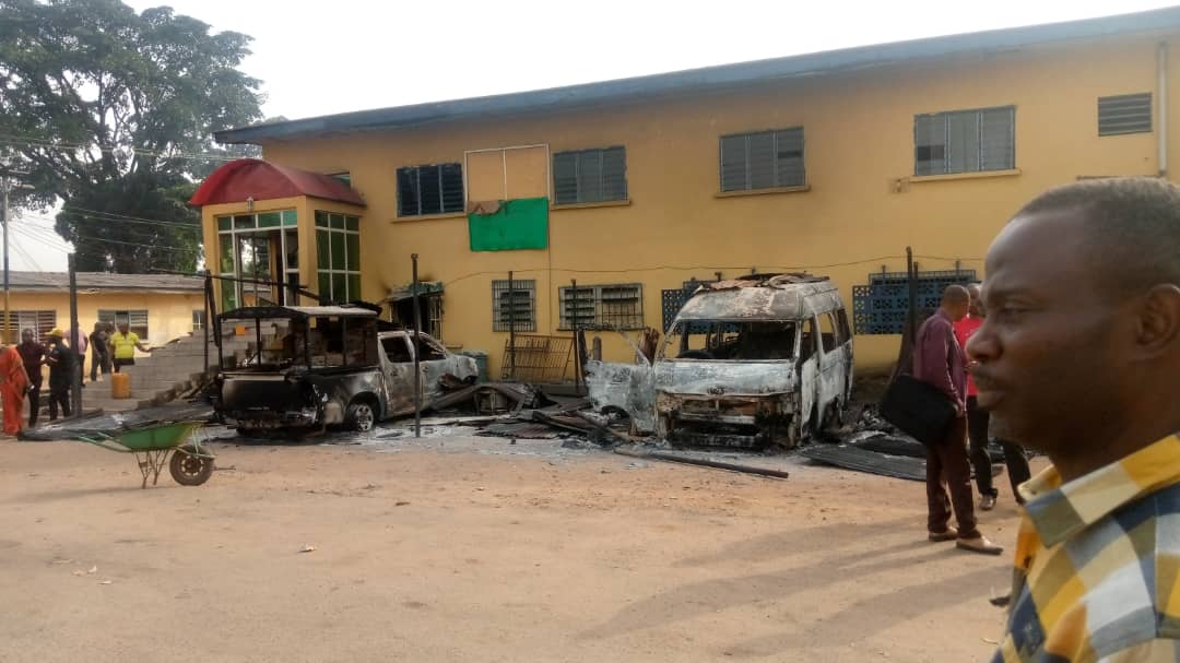 Torched Imo State Police Headquarters