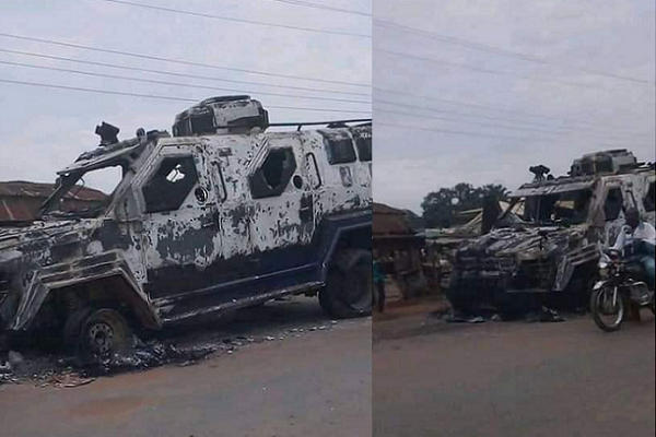 Military armoured tanker destroyed during gun duel between police and army joint operatives and "unknown gunmen"