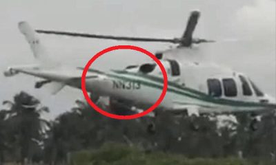 A helicopter allegedly belonging to the Nigerian Maritime Administration and Security Agency (NIMASA) caught on video while landing deep in the forest