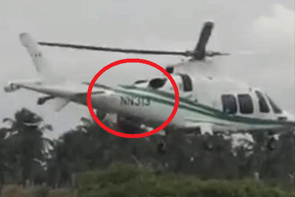 A helicopter allegedly belonging to the Nigerian Maritime Administration and Security Agency (NIMASA) caught on video while landing deep in the forest