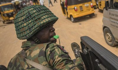 A Nigerian soldier looks on during a military patrol in a pro-Biafra zone in the southeastern city of Aba. Cristina Aldehuela/AFP/Getty Images
