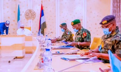 President Muhammadu Buhari in the meeting with security chiefs in in State House, Abuja, Tuesday, September 7