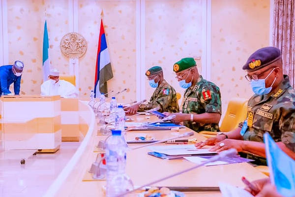 President Muhammadu Buhari in the meeting with security chiefs in in State House, Abuja, Tuesday, September 7
