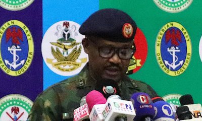 Ex-Director of Defence Media Operations, Major General Benard Onyeuko, during press briefing