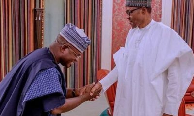 Governor Yahaya Bello bowing to President Muhammadu Buhari