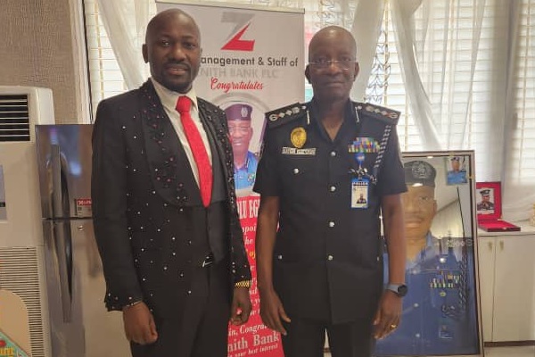 President and Founder of Omega fire Ministry, Apostle Johnson Suleman, during a courtesy visit to Acting Inspector-General of Police, A-G IGP Olukayode Adeolu Egbetokun