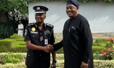 Chairman Police Service Commission, Dr. Solomon Arase CFR, rtd Inspector General of Police congratulating the Inspector General of Police, Dr. Kayode Egbetokun after his Confirmation yesterday, October 31st, 2023 at the Presidential villa Abuja.
