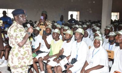 National Youth Service Corps (NYSC) Director General, Brigadier General Y. D. Ahmed, addressing Corps Members