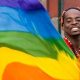 Man displays during a Lesbian, Gay, Bisexual, Transgender or Queer (LGBTQ) rally