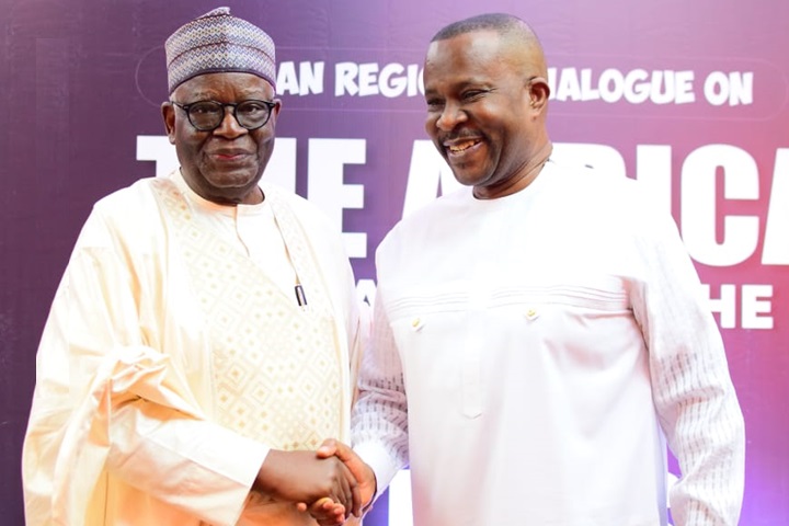 Imo State Commissioner for Homeland Security and Vigilante Affairs, Prince (Dr) Ugorji O. Ugorji, with the organizer of the United Nations (UN) dialogue on "The Africa We Want and the United Nations We Need", Prof. Ibrahim Gambari