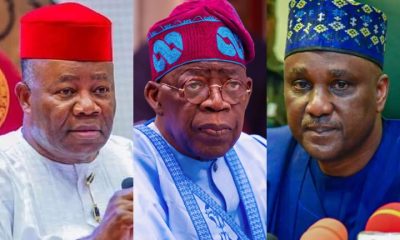 Nigerian Senate President Godswill Akpabio, President Bola Tinubu, House of Representatives Speaker Abbas Tajudeen