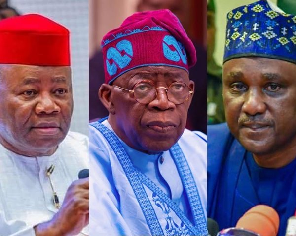 Nigerian Senate President Godswill Akpabio, President Bola Tinubu, House of Representatives Speaker Abbas Tajudeen facilitated new salary structure