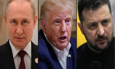 Presidents Vladimir Putin of Russia, Donald Trump of the United States and Volodymyr Zelenskyy of Ukraine