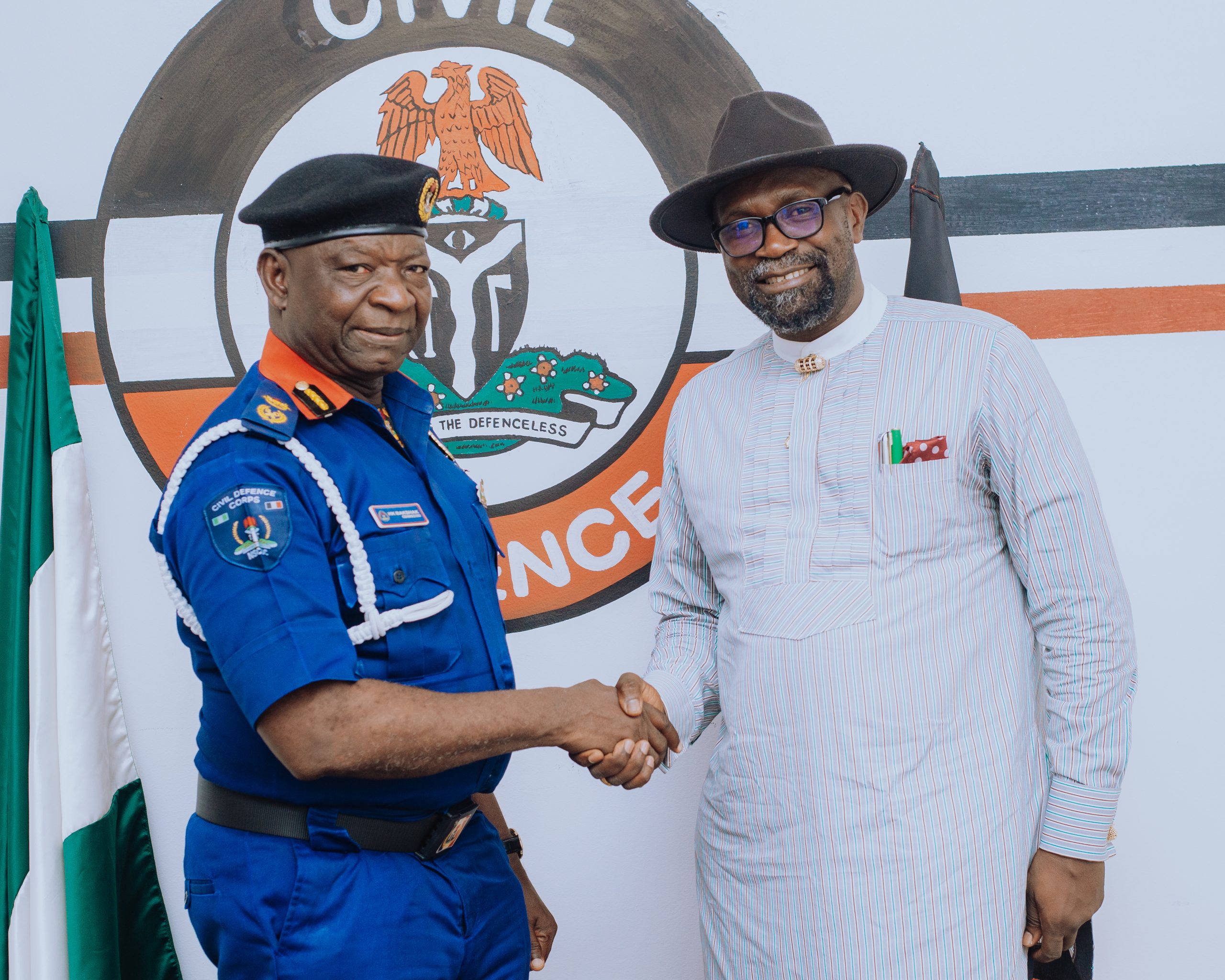 Commandant H. K. Bakshak (left) receiving Barr. Imo Akpan to his office