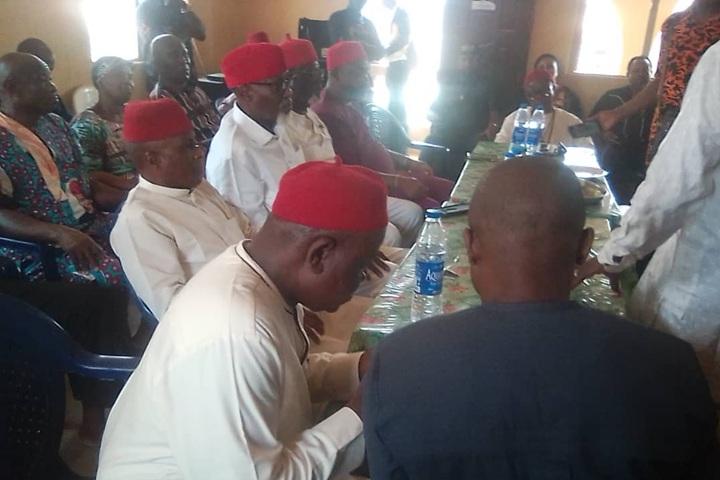 Chief George Moghalu with Labour Party executives at Nzam, Anambra West Local Government Area