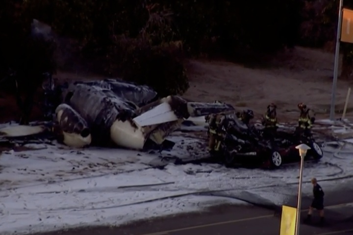 Charred remains of the crashed plane