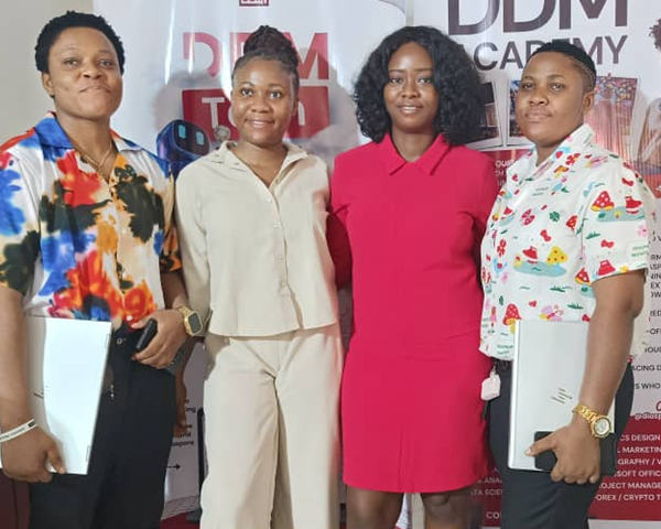 Some of the Cohort 4 UI/UX students of DDM Academy with the lead UI/UX designer, Oluchi Ethel Christian