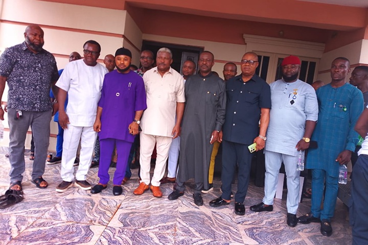 Barr. Iheukwumere Alaribe, Lorji Nwekeukwu Autonomous Community during the condolence visit to the family of the late traditional ruler, Eze Stephen Nwabueze Ugorji, over the death of their royal father