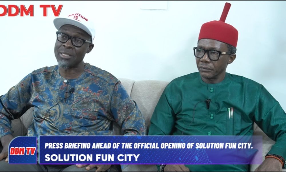 Comrade Don Onyenji and Dr. Law Mefor at the Press briefing ahead of grand opening of Solution Fun City, Awka