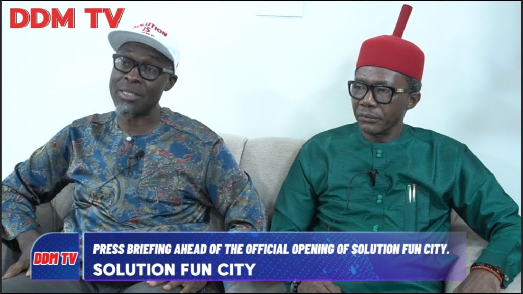 Comrade Don Onyenji and Dr. Law Mefor at the Press briefing ahead of grand opening of Solution Fun City, Awka
