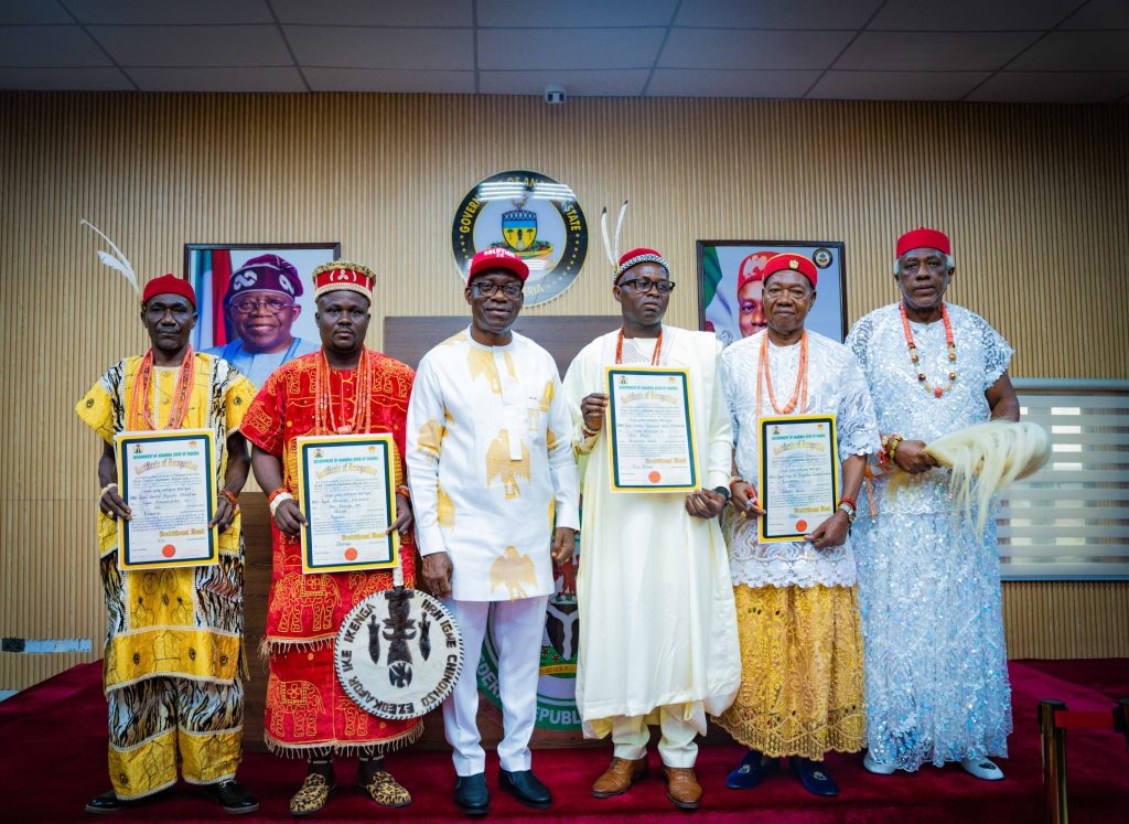 Soludo presents certificate of recognition to 4 traditional rulers