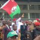 Chief Dr. George Moghalu arrives to a rousing reception as the "incoming governor" of Anambra State, by Labour Party supporters