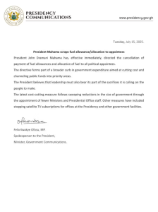 Letter from the office of Ghana President.
