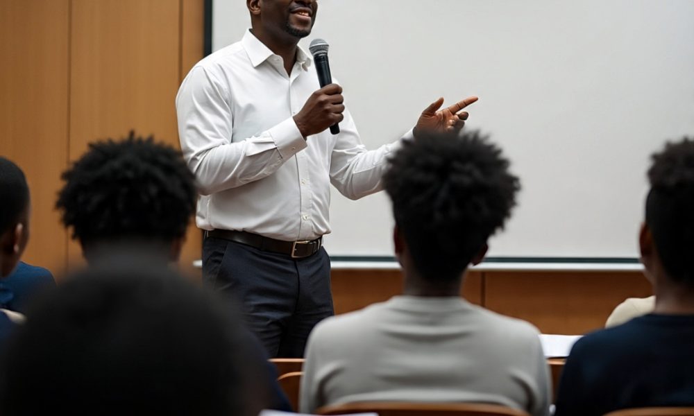 Lecturer teaching students in a classroom