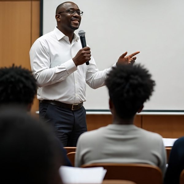 Lecturer teaching students in a classroom