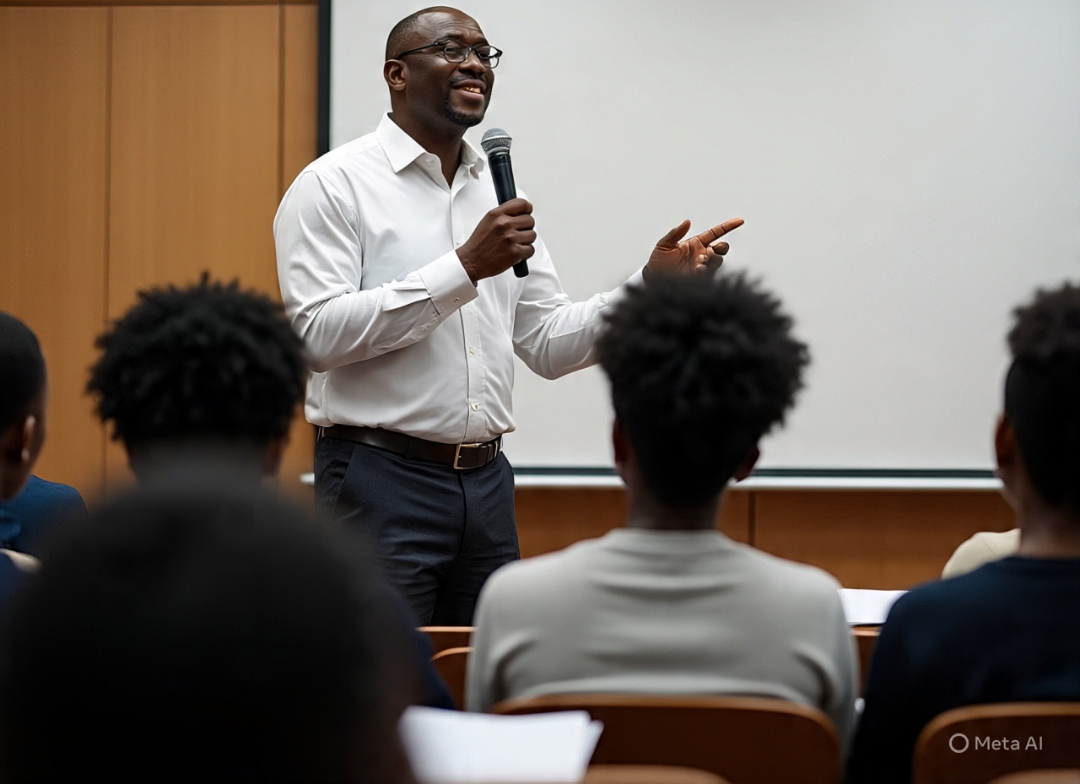 Lecturer teaching students in a classroom