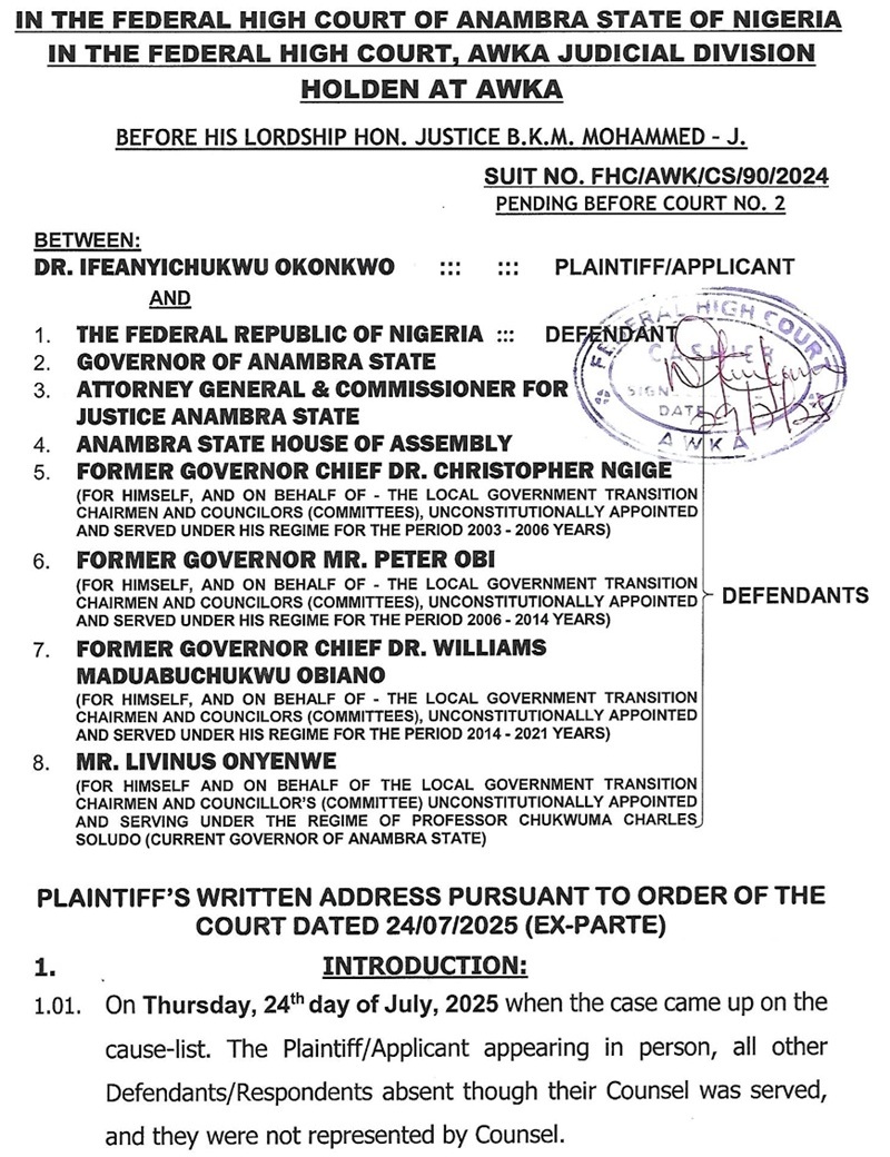 Ifeanyi Okonkwo versus Anambra State governors