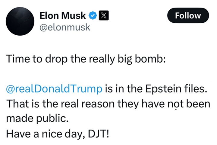 Elon Musk claims Donald Trump is in the Jeffrey Epstein files