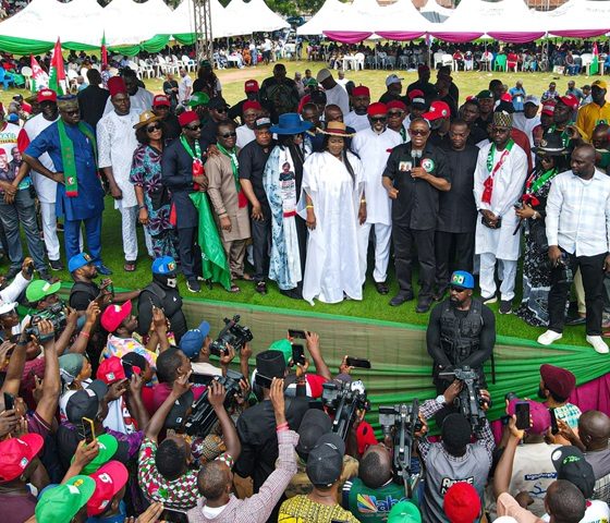 Labour Party 2023 presidential candidate, Peter Obi, Senator Victor Umeh, Senator Tony Nwoye, prominent political figures, dignitaries and mammoth crowd of supporters converge to cheer George Muoghalu to victory in Anambra 2025 election