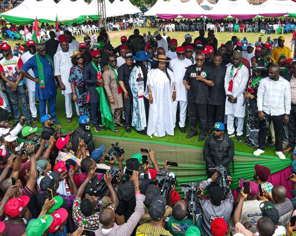 Labour Party 2023 presidential candidate, Peter Obi, Senator Victor Umeh, Senator Tony Nwoye, prominent political figures, dignitaries and mammoth crowd of supporters converge to cheer George Muoghalu to victory in Anambra 2025 election