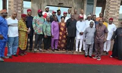 Former Members of Anambra State House of Assembly in a group photograph with APC governorship candidate, Prince Nicholas Chukwujekwu Ukachukwu, of the APC