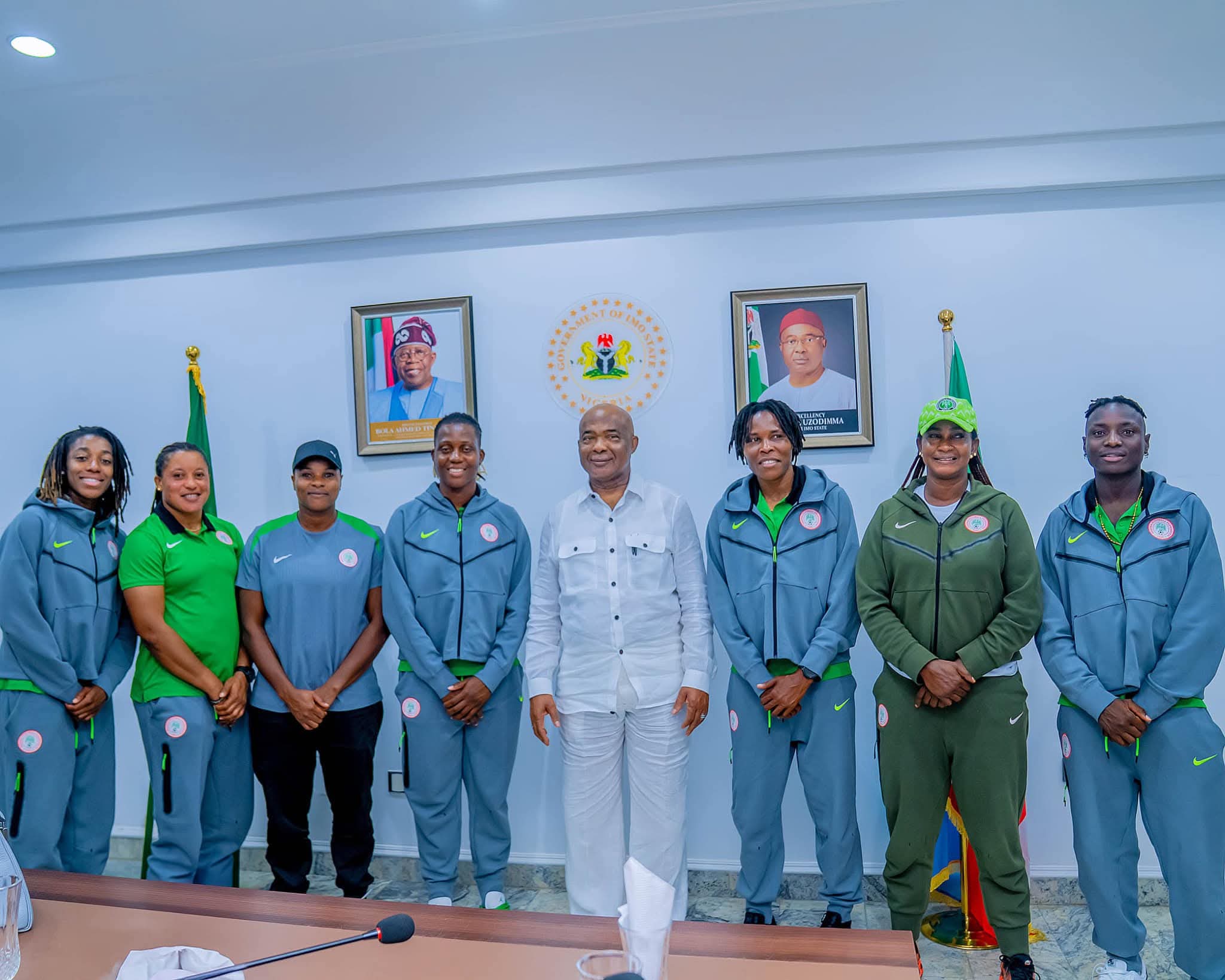 Governor Hope Uzodimma and some Super Falcons players from Imo State
