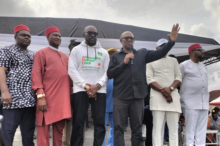 Labour Party presidential candidate, Mr. Peter Obi, advocating for the senatorial candidate of the All Democratic Congress (ADC) at Ihiala, August 14, 2025
