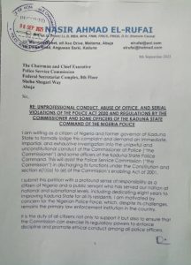 Letter petitioned to Kaduna State Police.