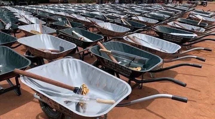 Wheelbarrows, cutlasses and hoes donated to constituents by Anambra State lawmaker, Honorable Dominic Okafor