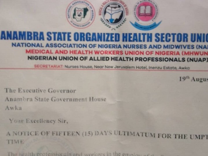 Anambra Health Workers may down tools tomorrow