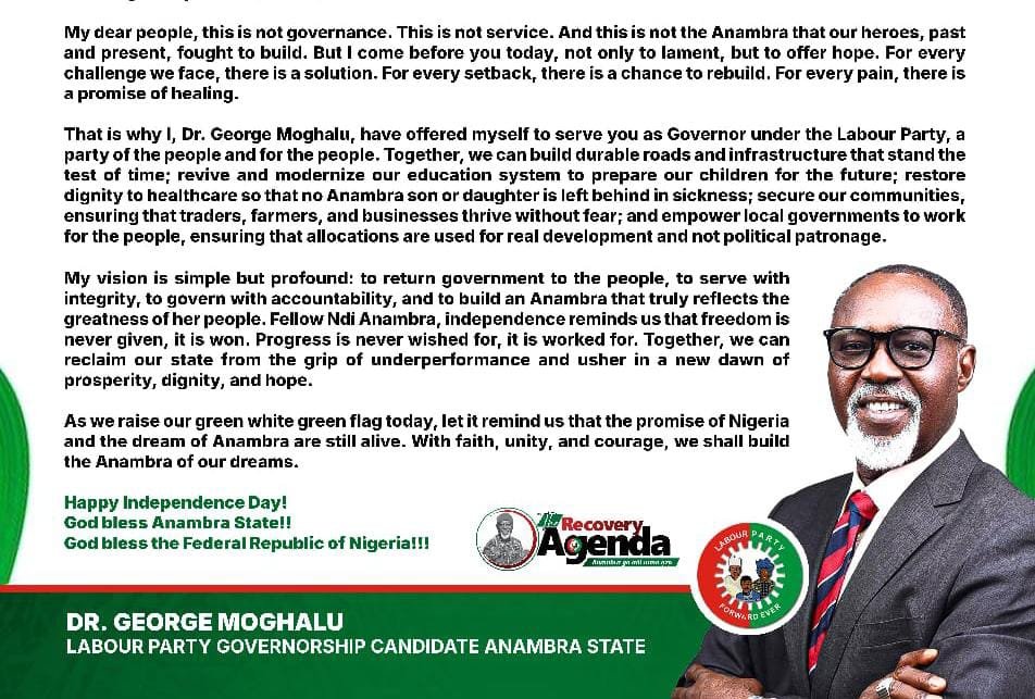 Independence At 65: Moghalu Declares Anambra At Crossroads, Urges Urgent Reforms