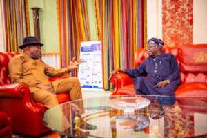 Tinubu, Jonathan hold a meeting in state house Abuja.