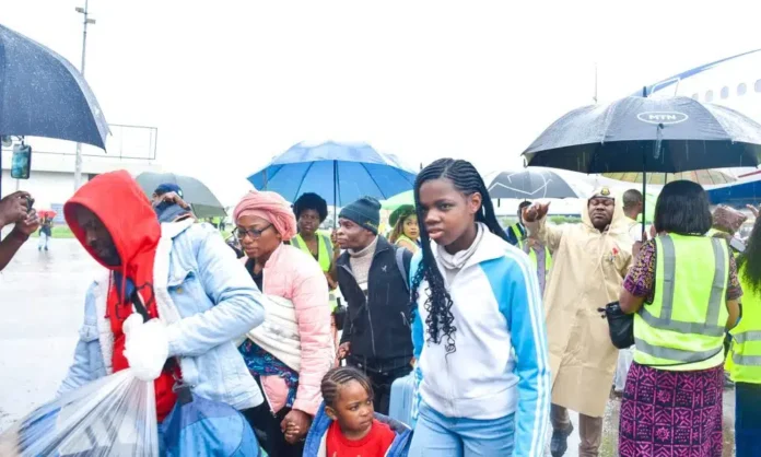 ### **Final Batch of Nigerians Evacuated from South Africa Arrives in Lagos** The final group of Nigerians evacuated from South Africa following a wave of xenophobic attacks has arrived in Lagos. The evacuees landed at the Murtala Muhammed International Airport on Tuesday aboard an Air Peace flight, which touched down at about 11:28 a.m. Their arrival marks the completion of the Federal Government's evacuation exercise launched in response to growing concerns over attacks and hostility directed at foreign nationals in South Africa. Before the latest flight, the government had carried out four evacuation operations, bringing hundreds of stranded Nigerians back home. The final flight concludes the coordinated airlift aimed at ensuring the safe return of citizens affected by the renewed xenophobic tensions. Further details are expected.